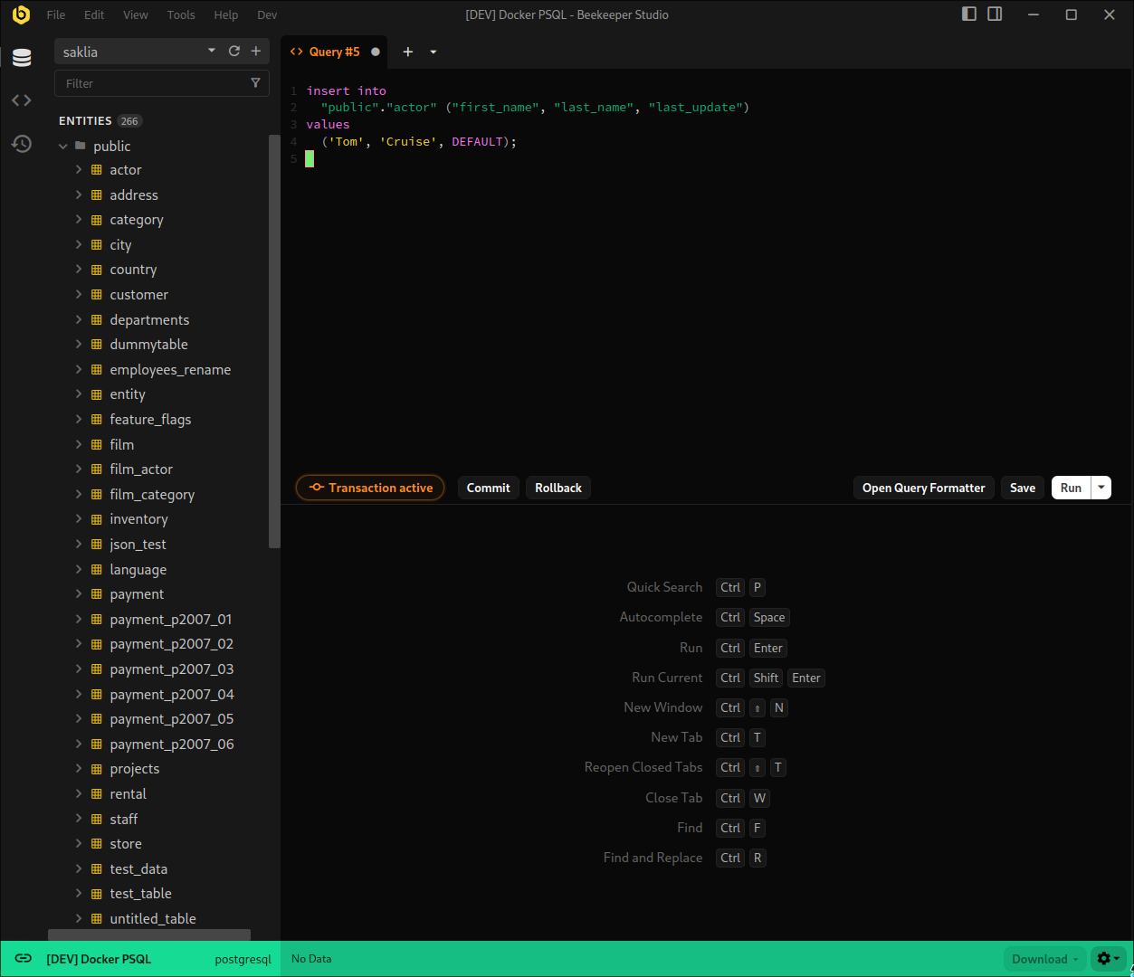 Active transaction in the new manual commit mode